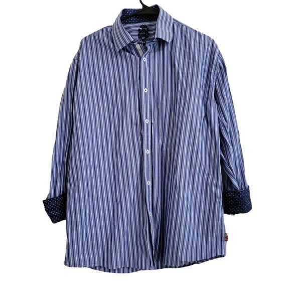 English Laundry Dress Shirt Mens Size 16 Flip Cuffs Blue White Striped Long Slee - Picture 1 of 5